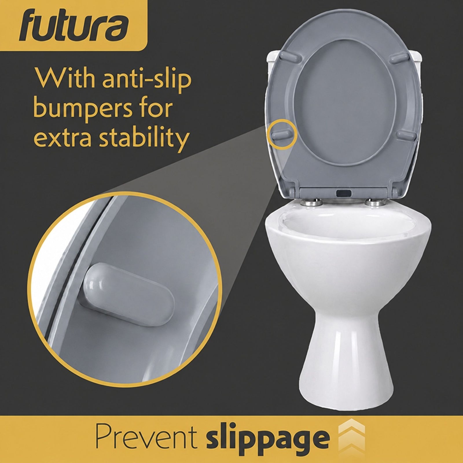 Toilet Seat Soft Close Oval Shape, Premium Thermoplastic, Quick Release, Top & Bottom Fixings | Grey