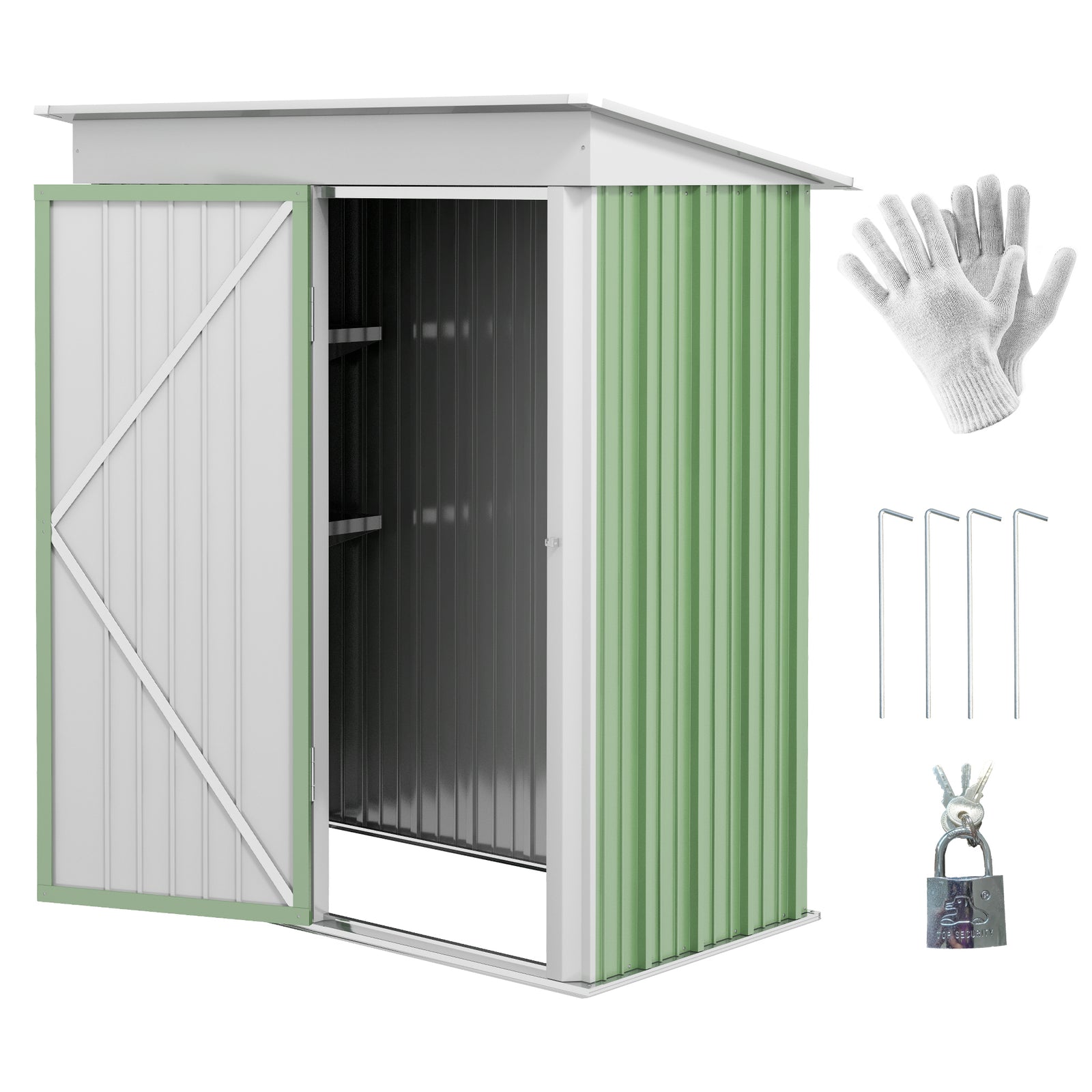 Steel Garden Shed, Small Lean-to Shed For Bike Tool, 5x3 Ft | Green
