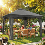 3.3 X 3.3 M Garden Gazebo With Shelves, Upf50+ Permanent Gazebo | Dark Grey