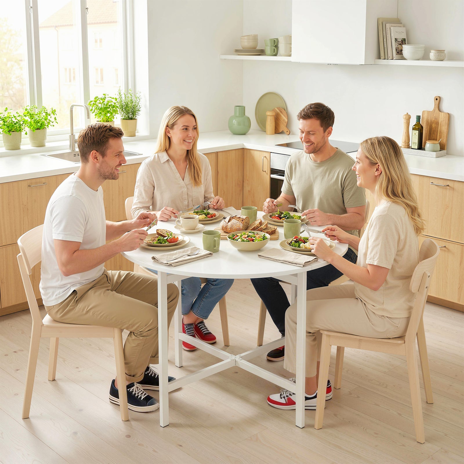 HOMCOM Folding Dining With Steel Frame For Small Spaces, White