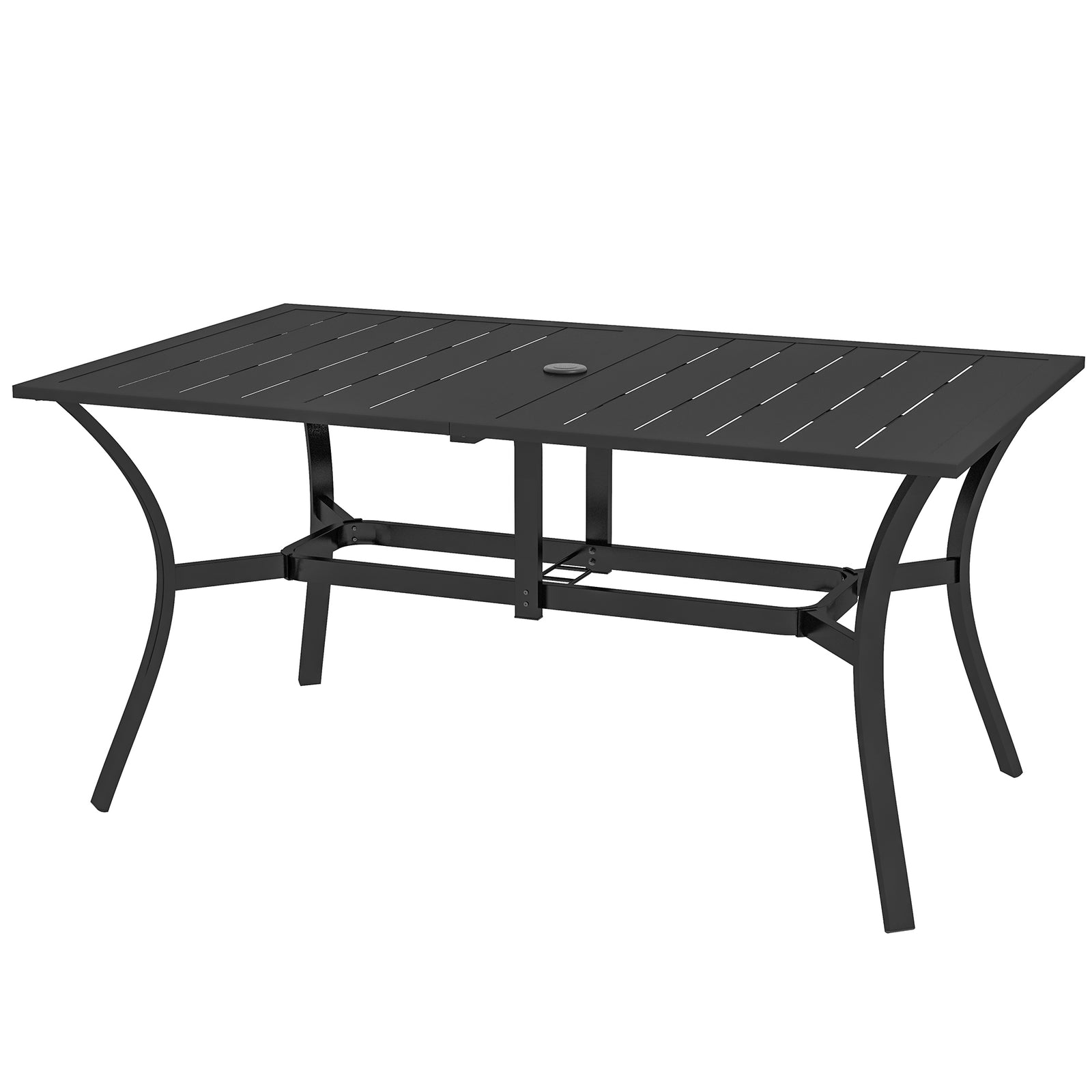 Garden Patio Table W/ Parasol Hole, Steel Frame 150x90cm