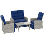 4 Piece Rattan Garden Furniture Set W/ Sofa, Glass Table