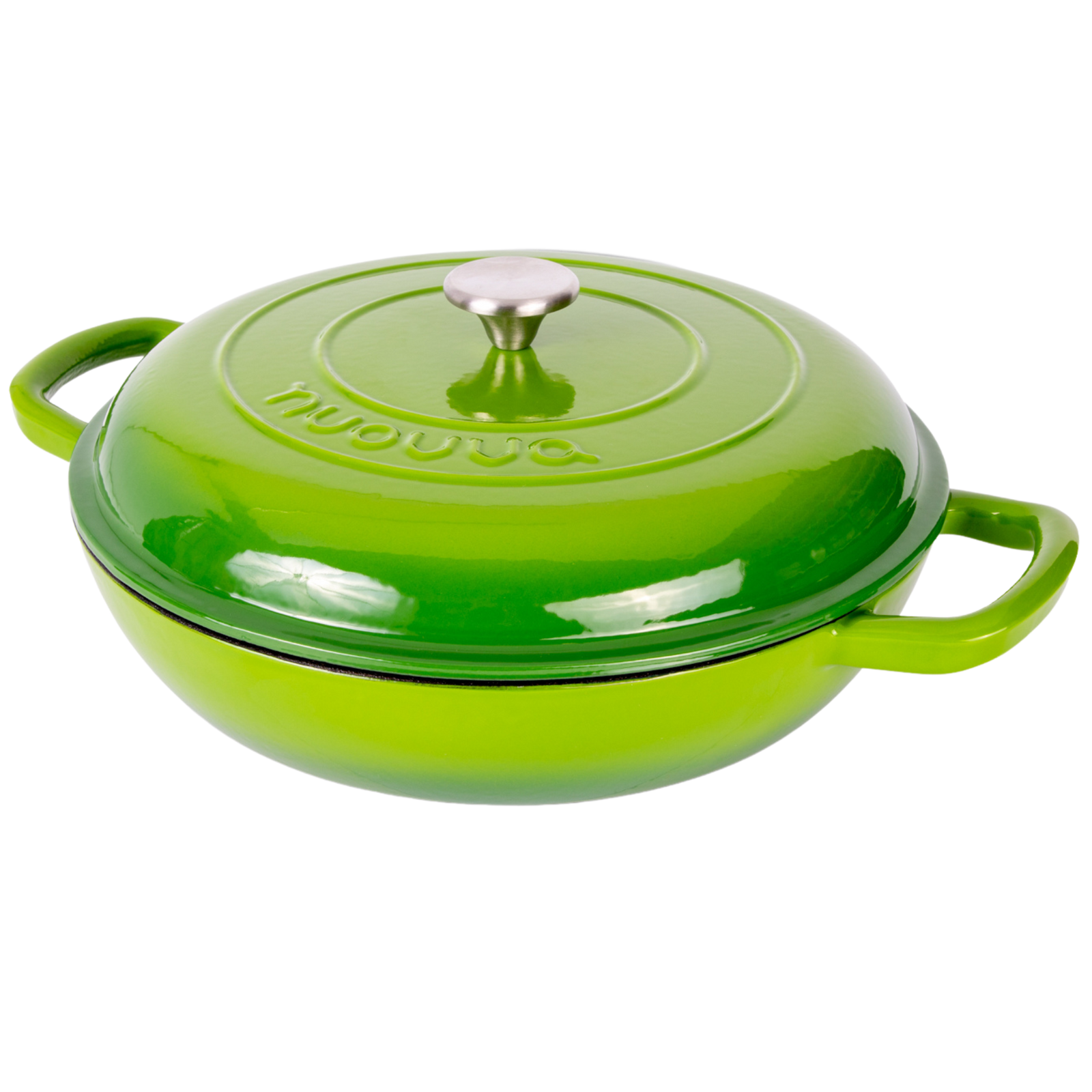 Shallow Cast Iron Casserole Pot With Lid, 5-quart, (32 Cm) | Green