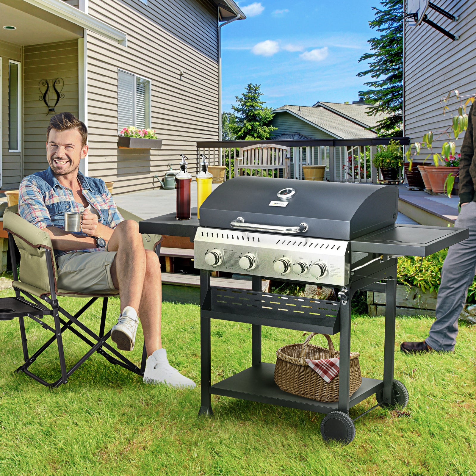 Gas Burner Bbq Grill With Wheels | Large | Black