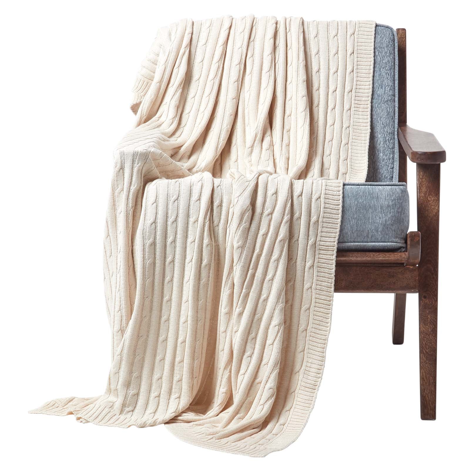 Combed Cotton Cable Knit Throw | 130cm x 170cm | Natural