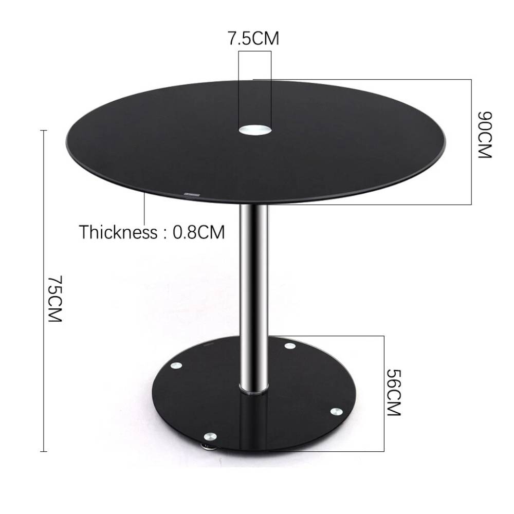 90cm Dia X 75cm H Round Dining Table, Black Tempered Glass Top Modern Minimalist Round Glass Dining Table