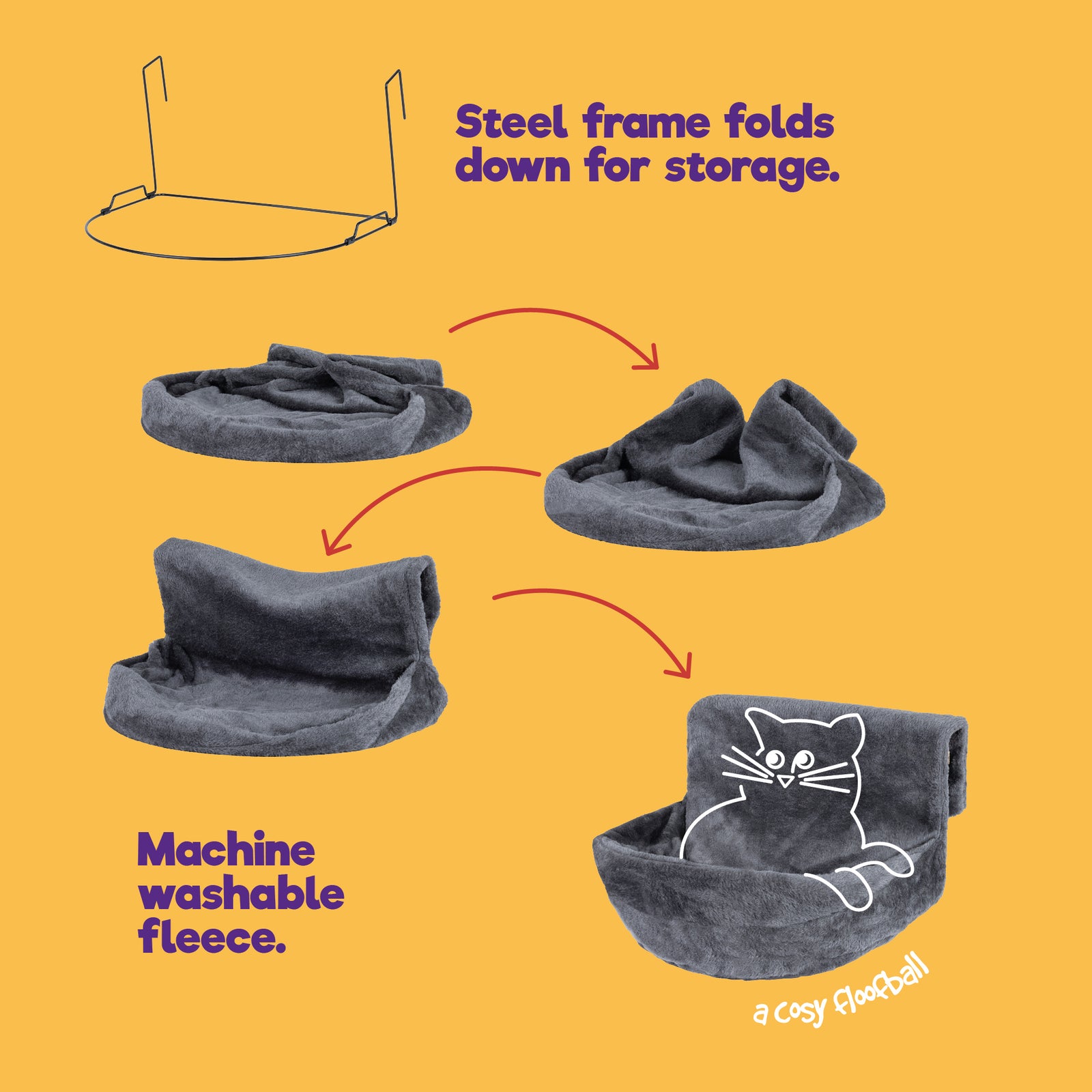 Petlicity Round Grey Radiator Cat Bed With Removable Washable Faux Fur Cover