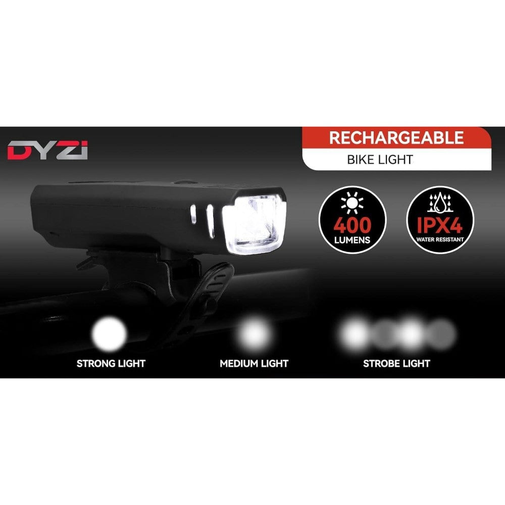 Dyzi Usb Rechargeable Bike Front Light: 4 Modes Daylight Sensor