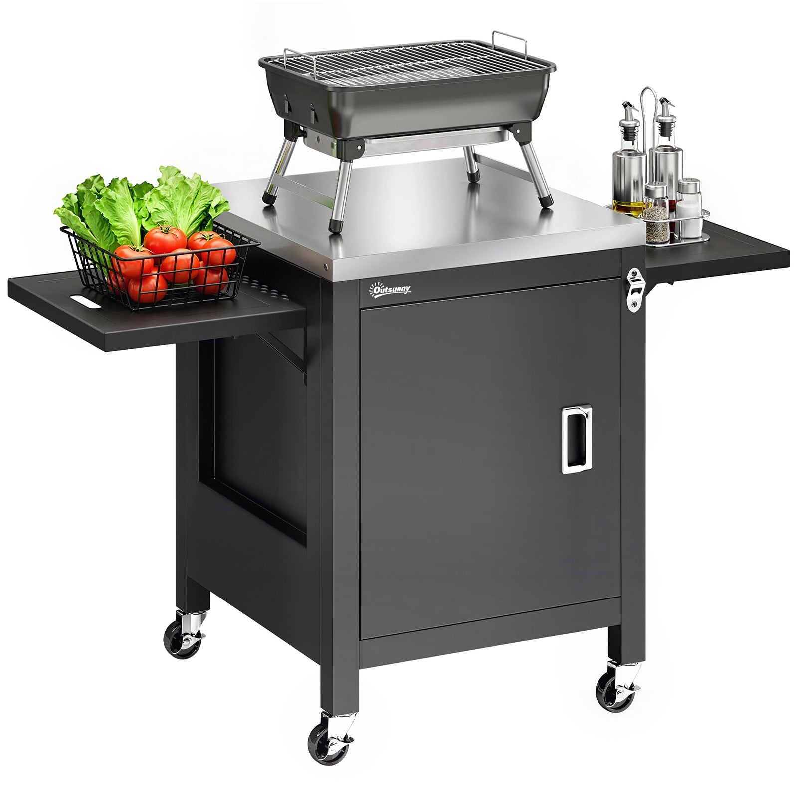 Outsunny Outdoor Grill Cart, Movable Food Prep Cart On Wheels, Black