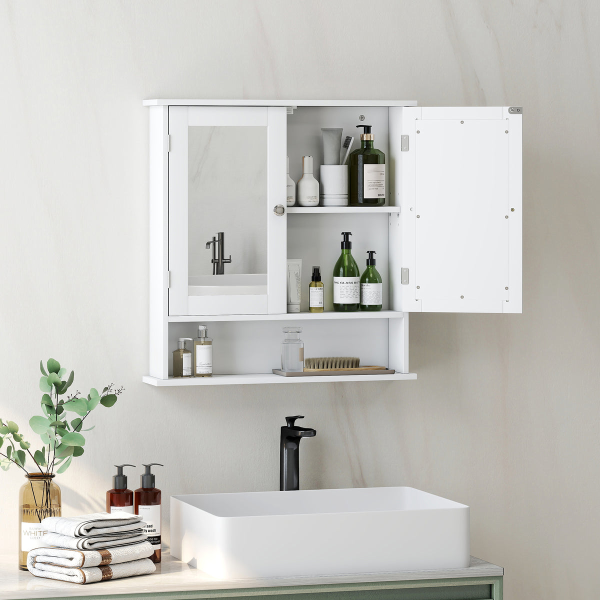 kleankin Wall Mounted Mirror Cabinet W/ Double Mirror Doors & Shelf