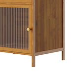 Versatile 3-tier Storage Cabinet With Transparent Doors,bamboo & Mdf Freestanding Organizer For Small Spaces
