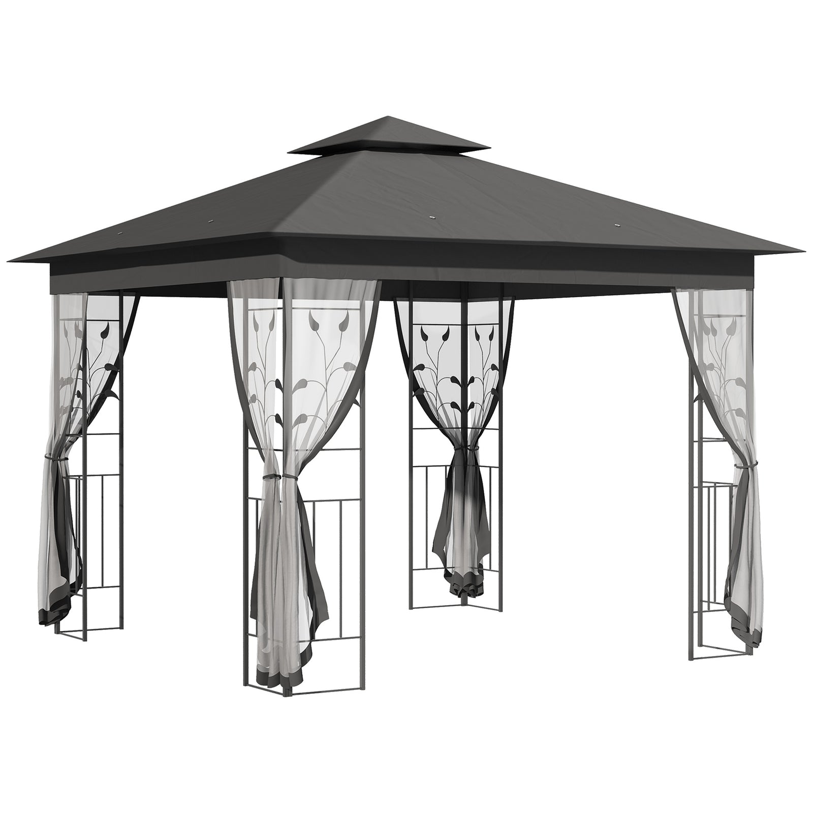 3x3m Garden Gazebo, Double Roof With Netting