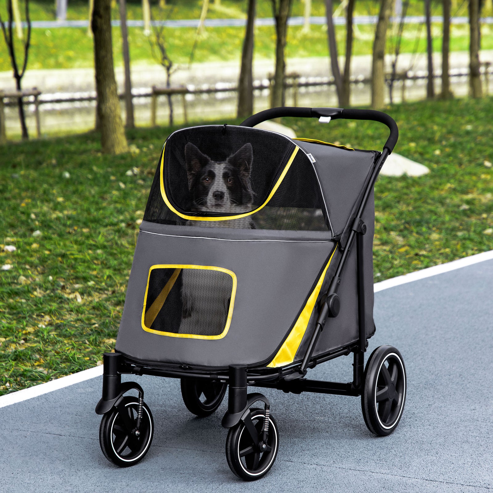 Foldable Dog Carriage W/ Universal Wheels, Shock Absorber | Gray