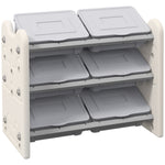 Kids Toy Storage Units With 6 Storage Boxes, 76 X 37 X 60cm, Grey