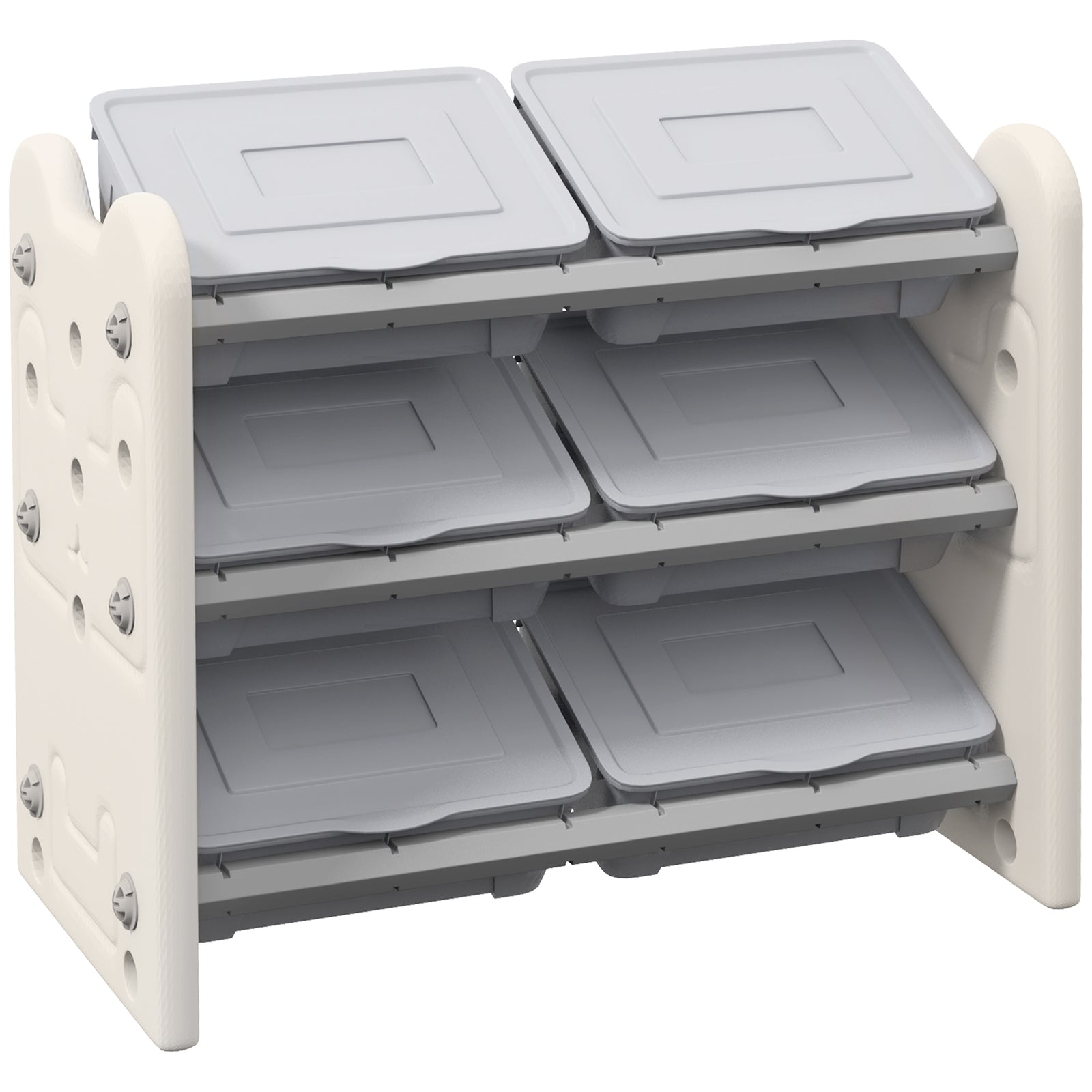 Kids Toy Storage Units With 6 Storage Boxes, 76 X 37 X 60cm, Grey