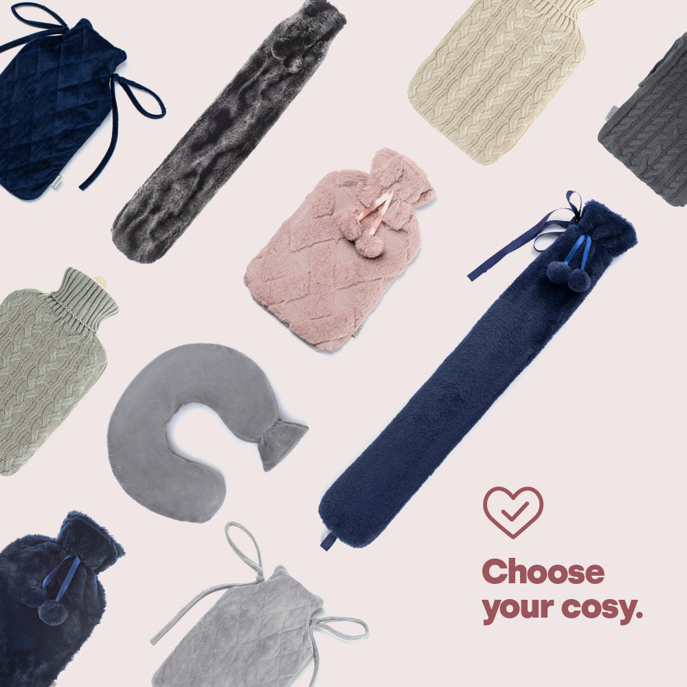 LIVIVO Grey Faux Fur 2L Hot Water Bottle w/ Cosy Knit Cover & Hand Warmer Pockets