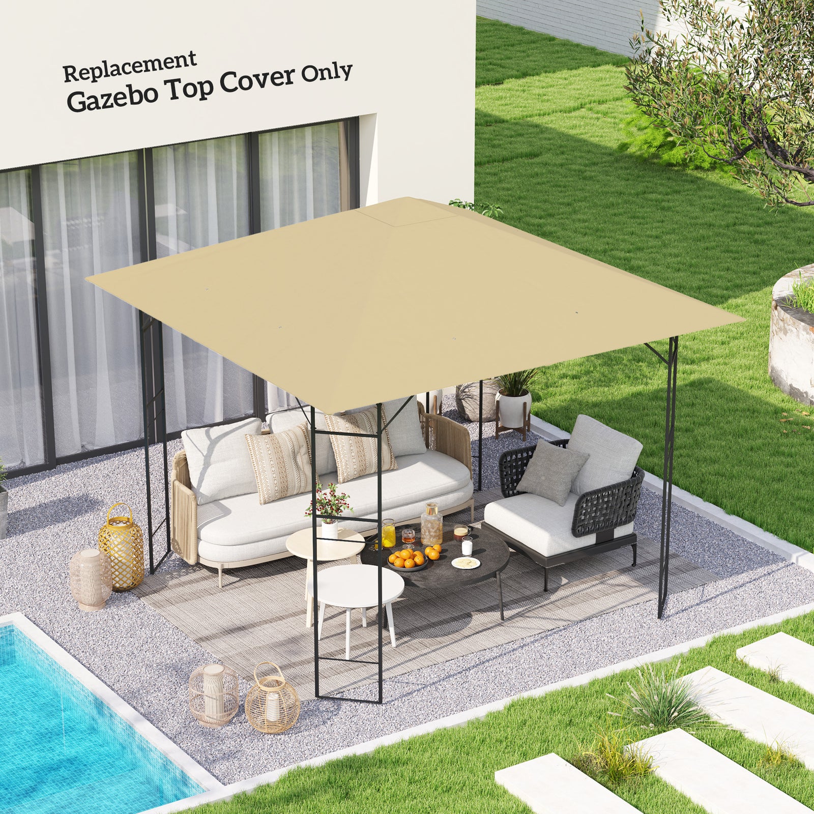 3x3m Gazebo Canopy Replacement Cover With Drain Holes Upf30+ | Beige