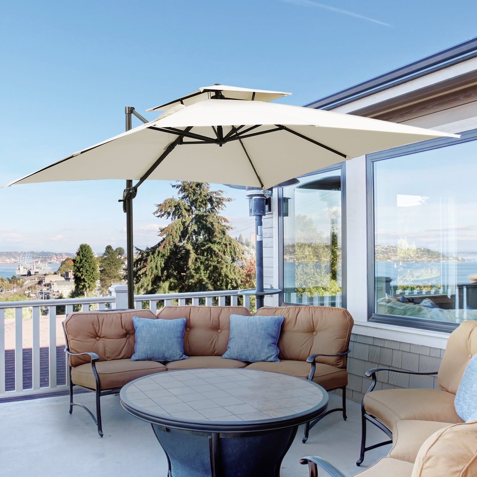 2.7x2.7m Cantilever Parasol W/ Base & Cover | Beige