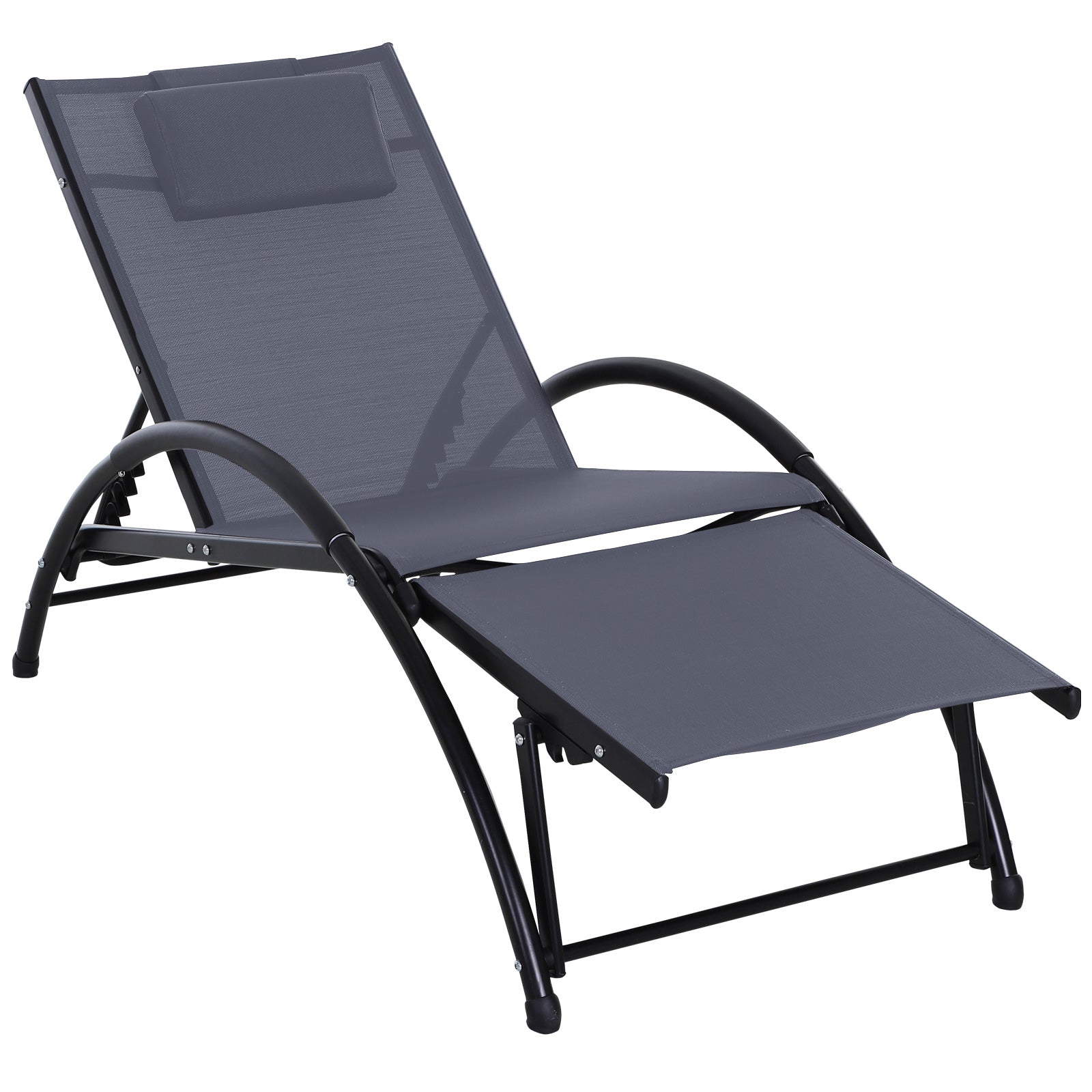 Outsunny Sun Lounger Half Circle Arms Adjustable Head Footrest