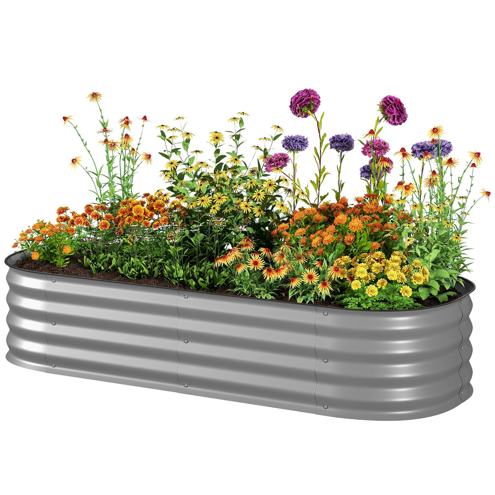 Galvanised Raised Garden Bed Planter Box With Safety Edging | Silver