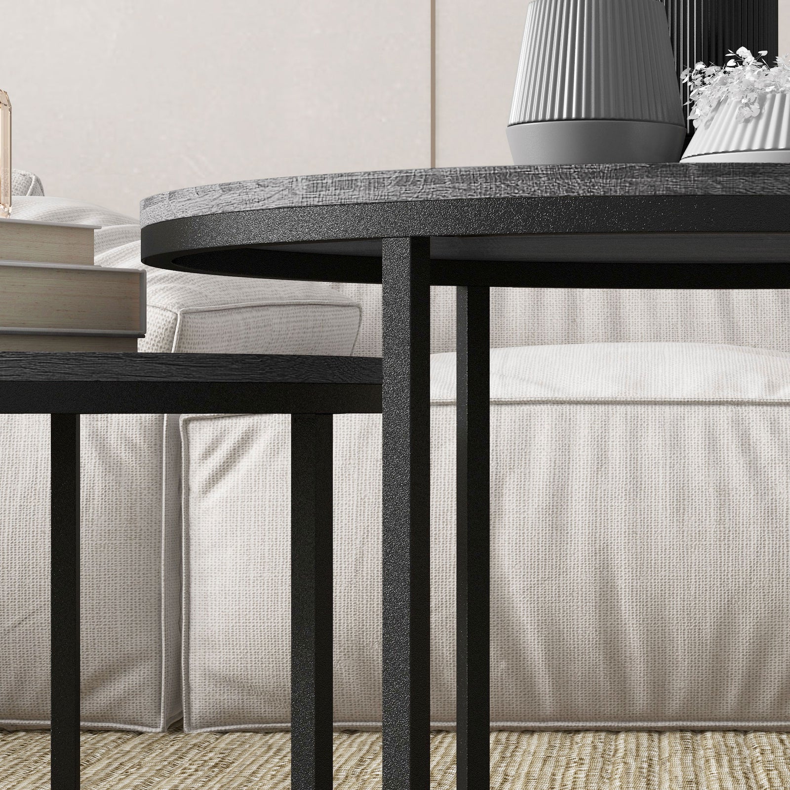 Stacking Coffee Tables Set, Marble Effect | Grey
