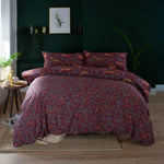 Fox And Deer Mulberry 200 Thread Count Cotton Rich Reversible Duvet Cover Set | Super King | Burgundy