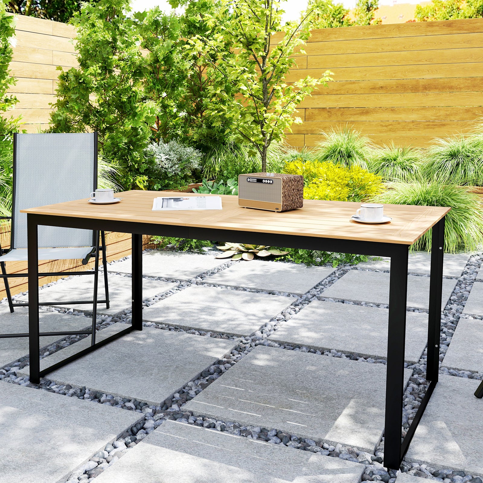 Garden Table For 6 People W/ Slatted Table Top, Metal