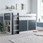 Lacy Storage Mid Sleeper Bed And Memory Foam Mattress | Single | Grey
