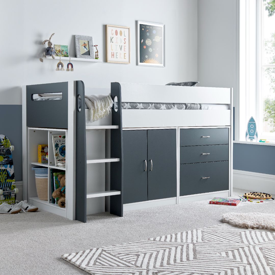 Lacy Storage Mid Sleeper Bed And Memory Foam Mattress | Single | Grey