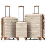 Set Of 3 Hard Shell Suitcase Cabin & Check In Cases With Tsa Lock - Overhead Cabin With Medium & Large Check-in Bag | Set of 3 | Cream