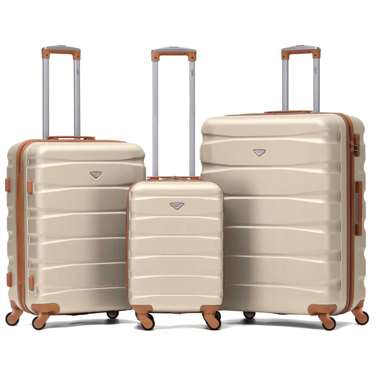 Set Of 3 Hard Shell Suitcase Cabin & Check In Cases With Tsa Lock - Overhead Cabin With Medium & Large Check-in Bag | Set of 3 | Cream