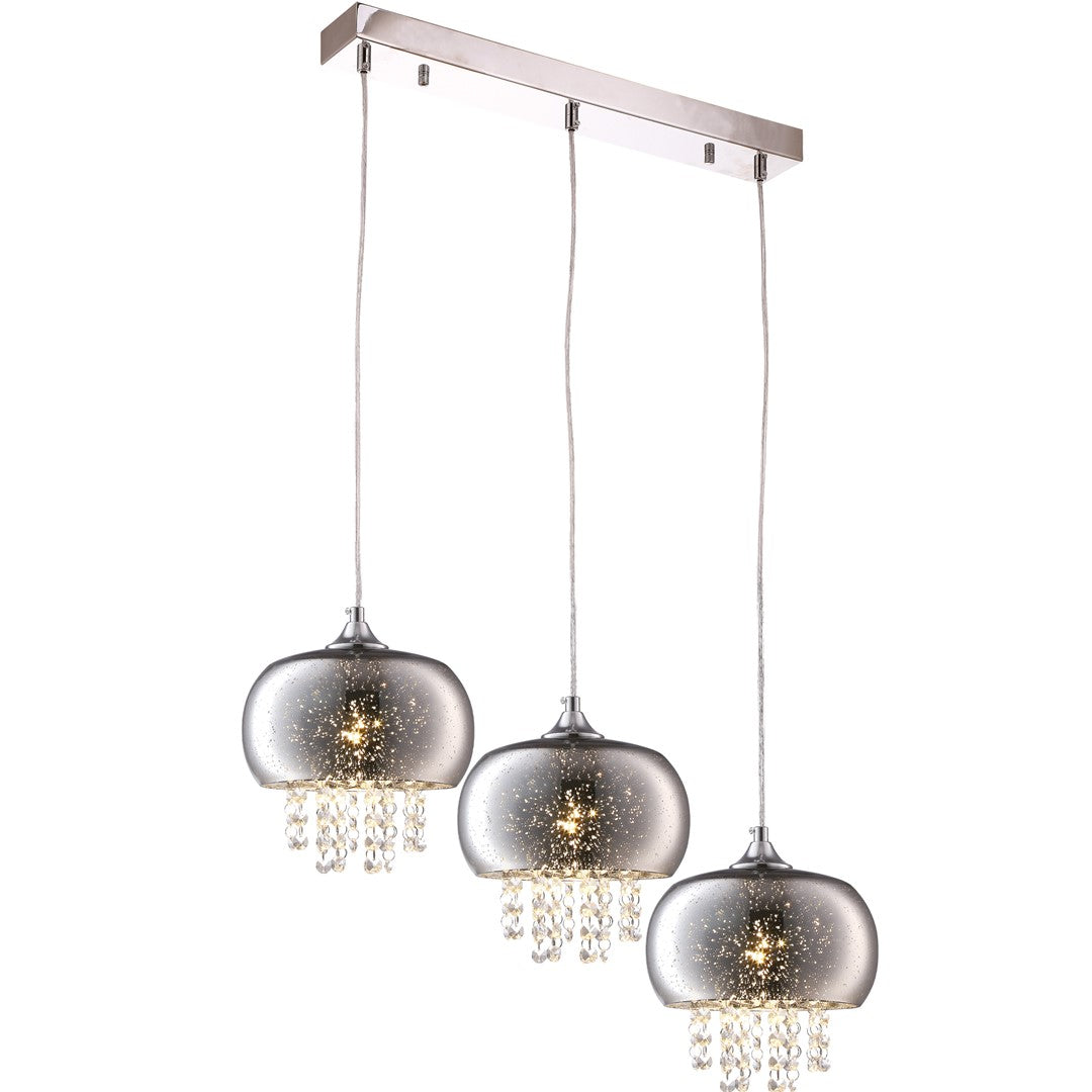 Starlight Chrome Pendant Lamp 3xe14 A Stunning Range With 22cm Glass Shades Housing Chrome Fitments And Gorgeous Crystals