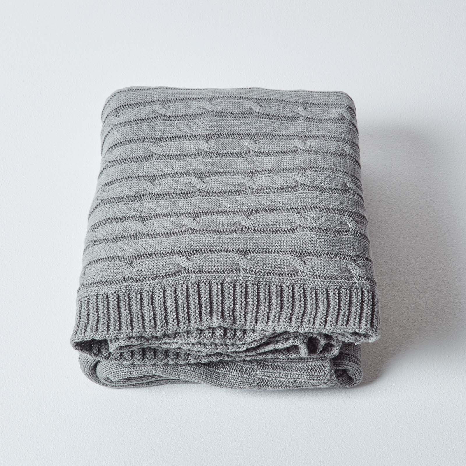 Combed Cotton Cable Knit Throw | 130cm x 170cm | Grey