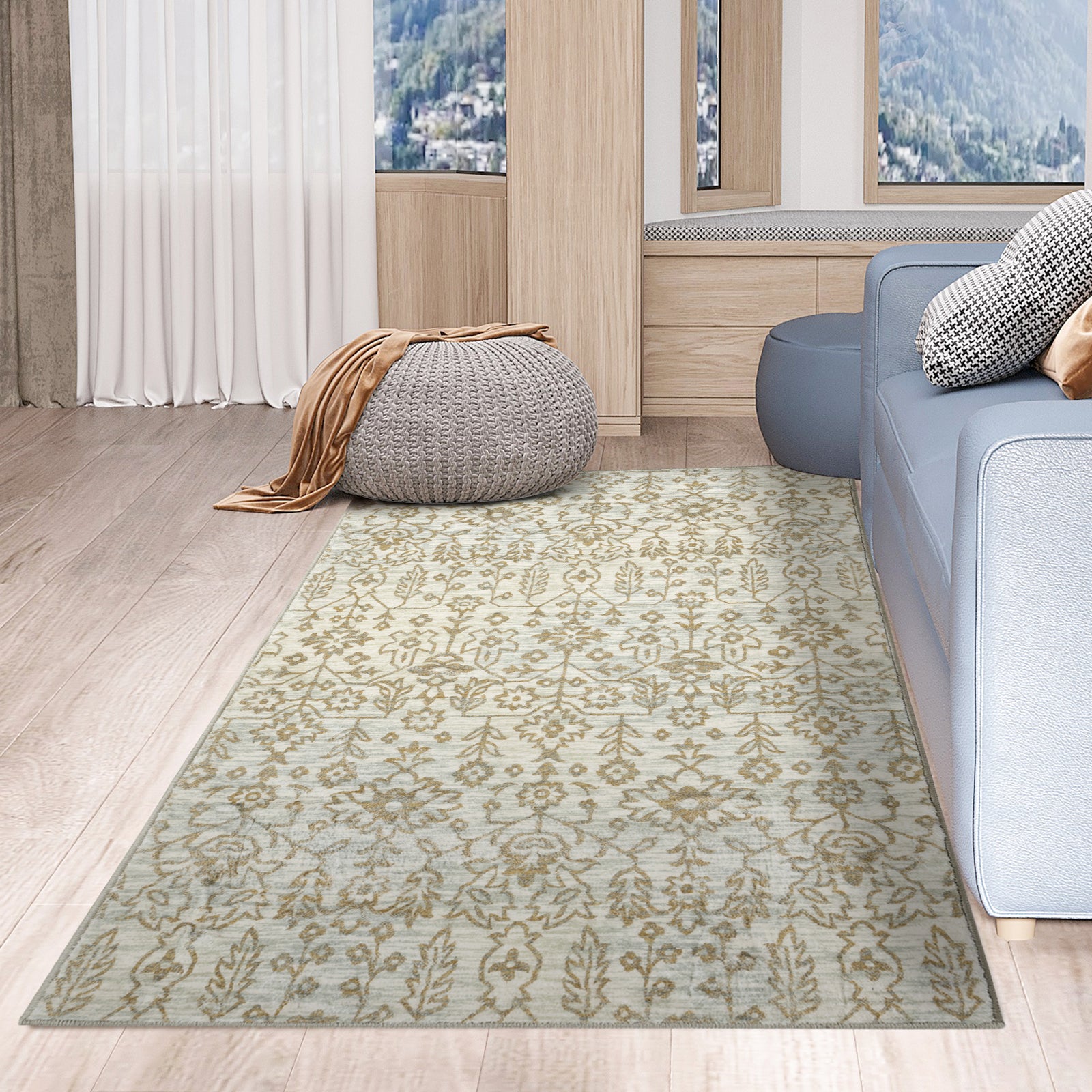 HOMCOM Green Rug Floral Pattern Carpet 150 X 80cm