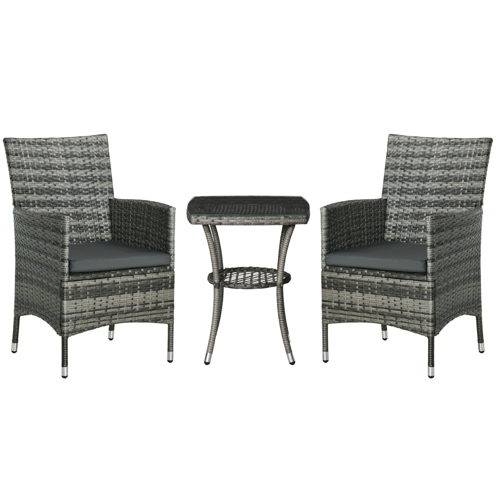 Rattan Bistro Set Garden Chair Table Patio Outdoor | Dark Gray