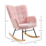 Wingback Rocking Chair For Nursing W/ Steel Frame | One Size | Pink