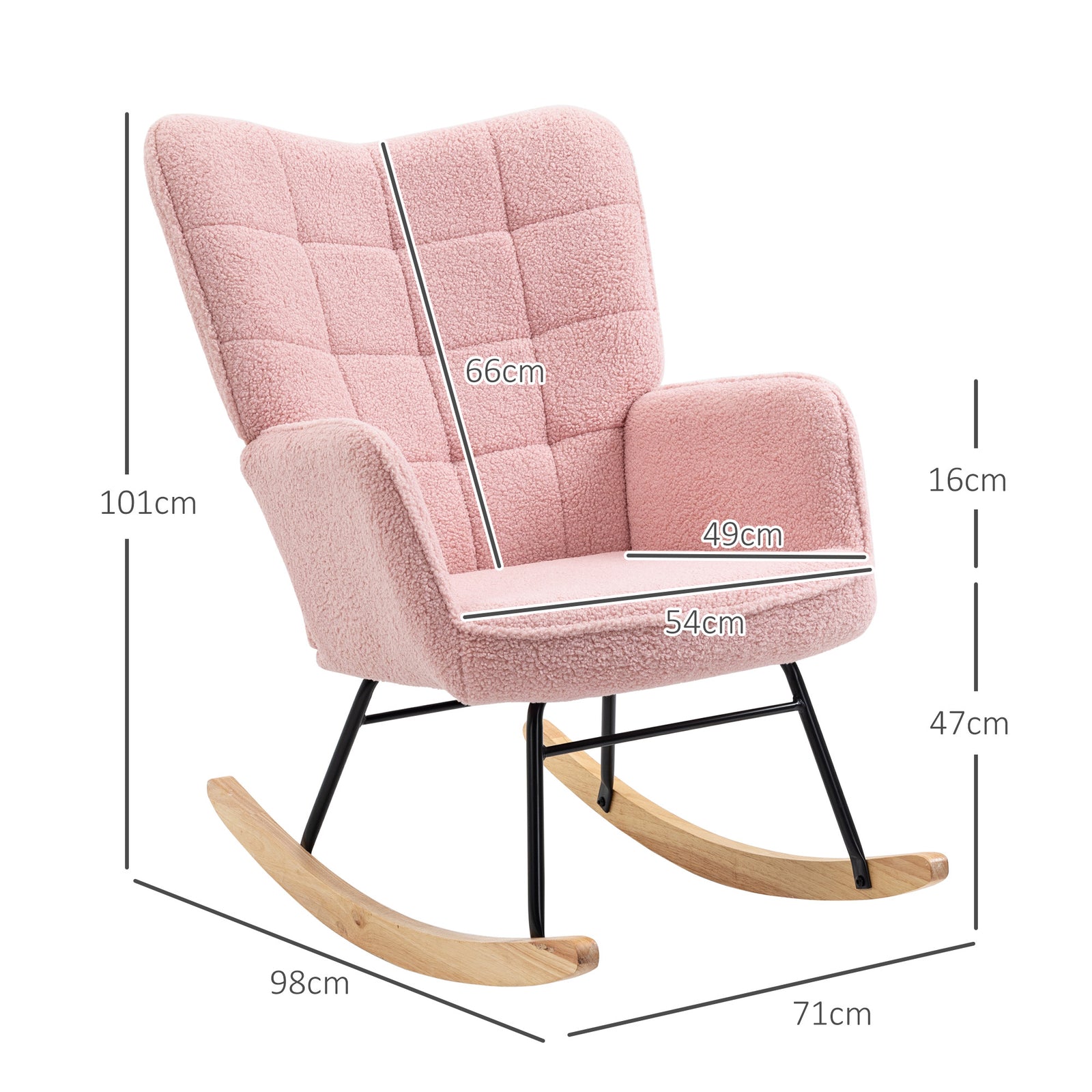 Wingback Rocking Chair For Nursing W/ Steel Frame | One Size | Pink