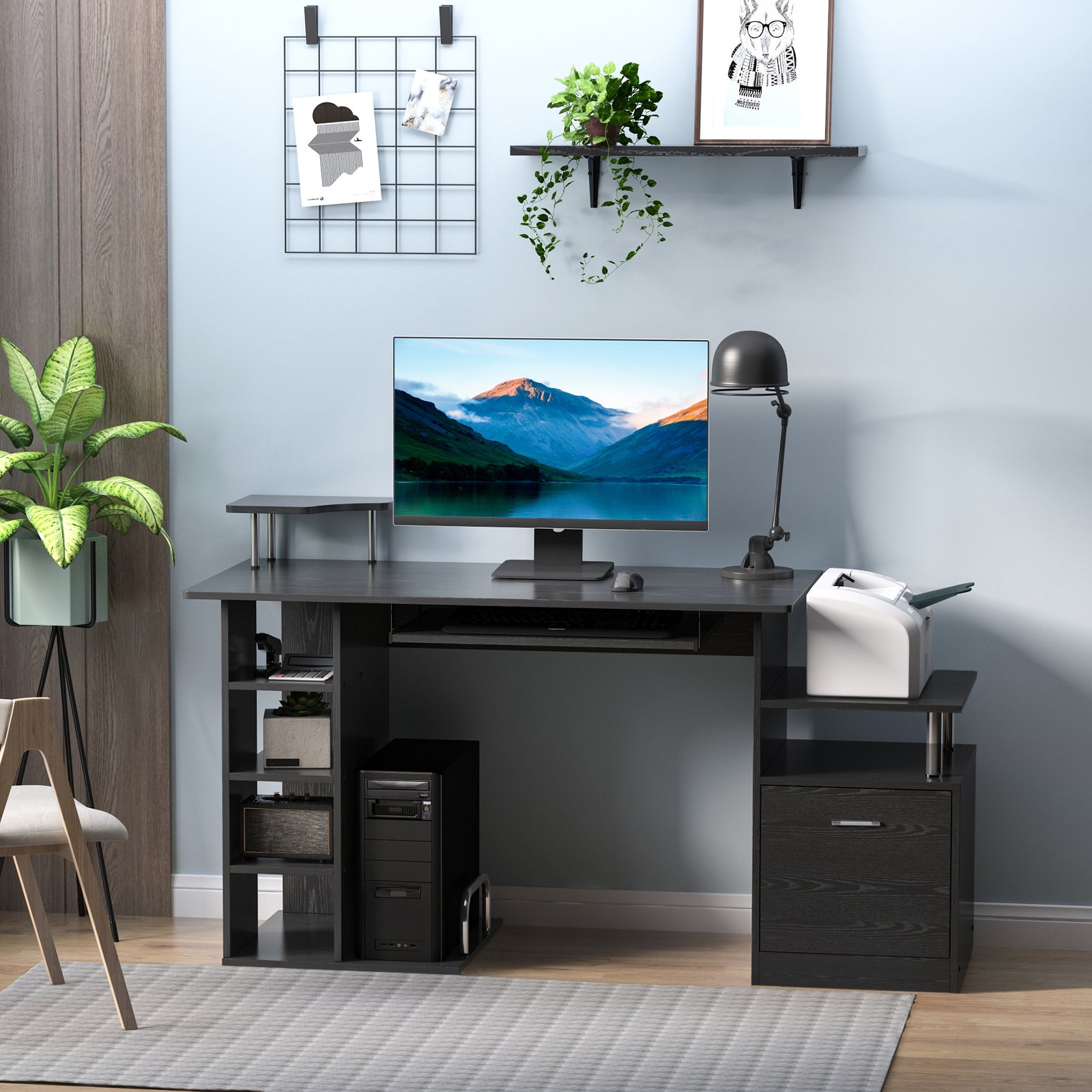 Wood Computer Desk With Drawer And Shelf