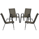 Set Of 4 Garden Dining Chair Set Outdoor W/ Back Armrest | Brown