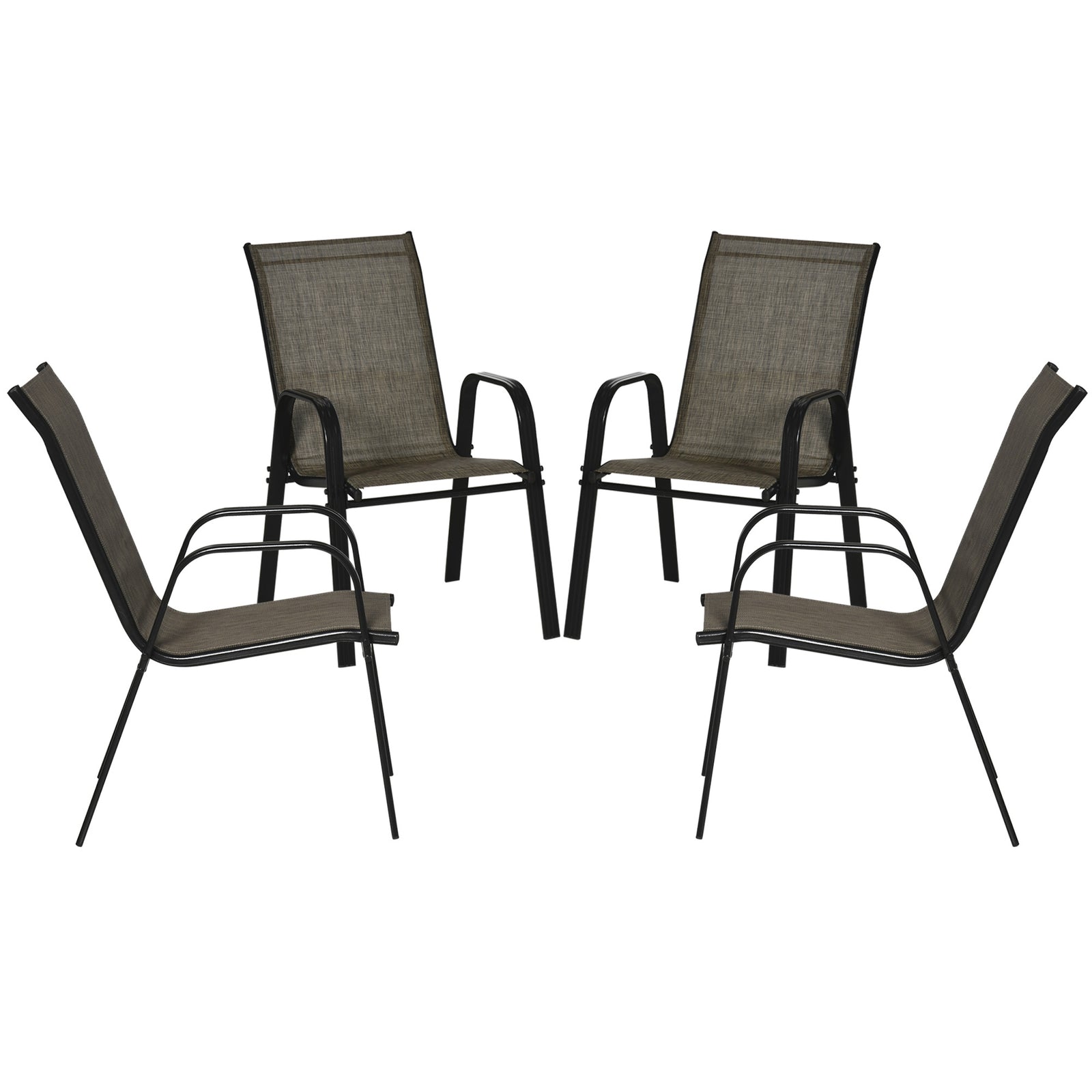 Set Of 4 Garden Dining Chair Set Outdoor W/ Back Armrest | Brown