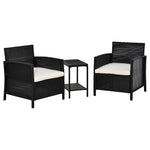 3 Pc Outdoor Rattan Sofa Set W/ Chairs Coffee Table Cushion | Black