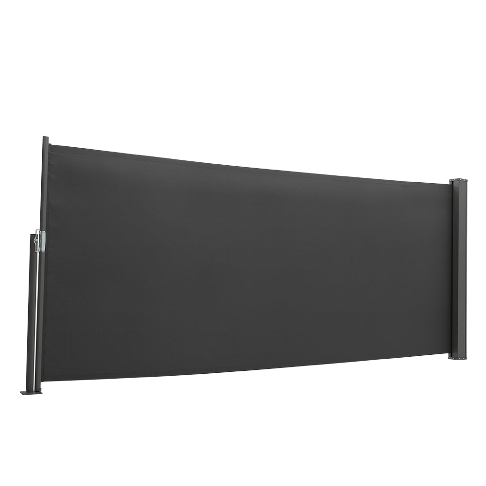 Retractable Side Awning 300cm Patio Privacy Screen Uv & Water Resistant Polyester Garden Balcony Wind Screen (1m/1.2m/1.4m H) | Large | Grey