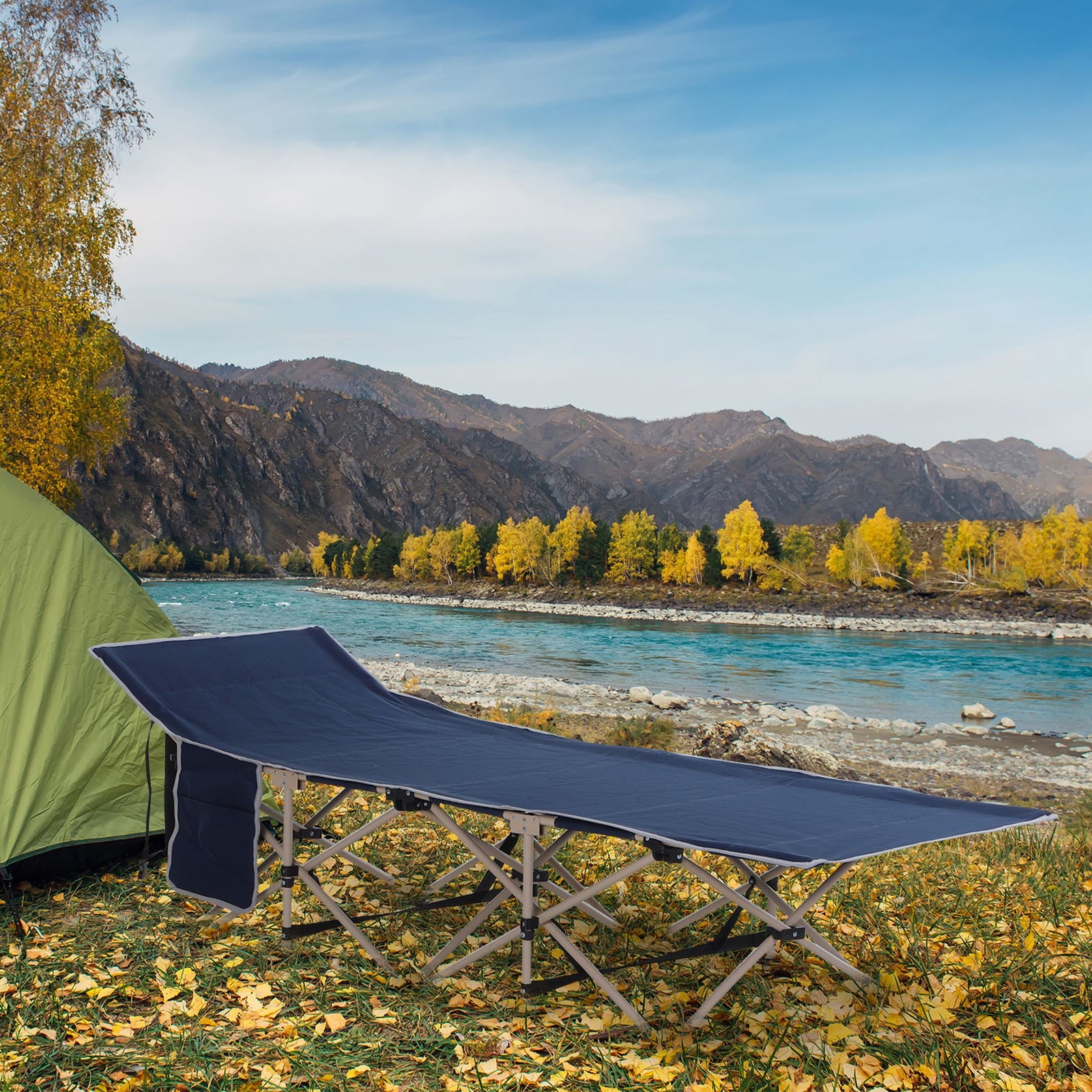 Single Person Folding Camping Cot Portable Camp Sleeping Bed | Blue