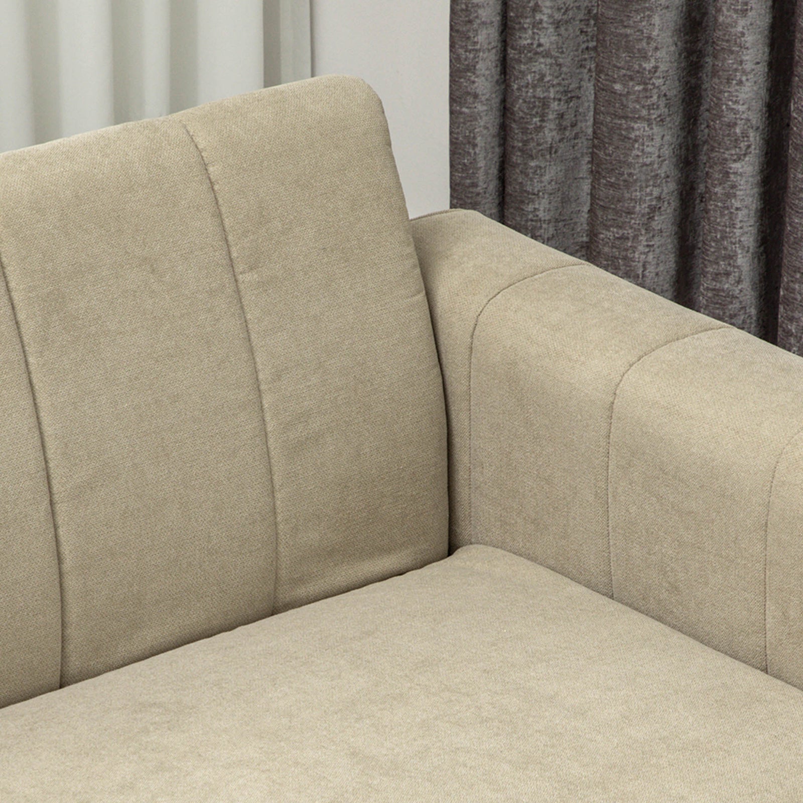 3 Seater Sofa, Modern Fabric Couch With Channel Tufted | Brown