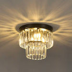 Modern Double Layer Crystal Prisms Flush Mount Ceiling Light Metal Base Chandelier Lamp