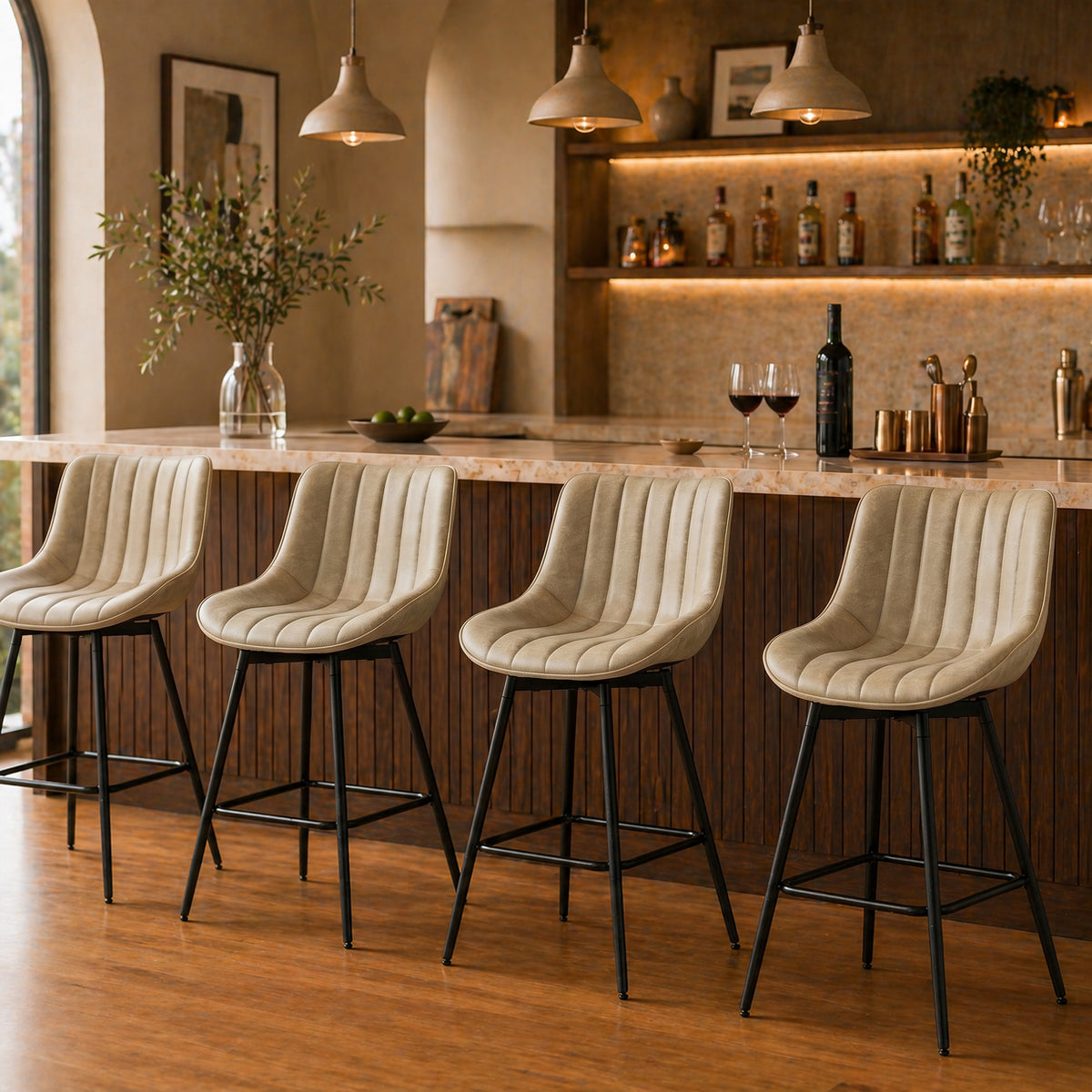 HOMCOM Swivel Bar Stools Set Of 2, Pu Leather Upholstery