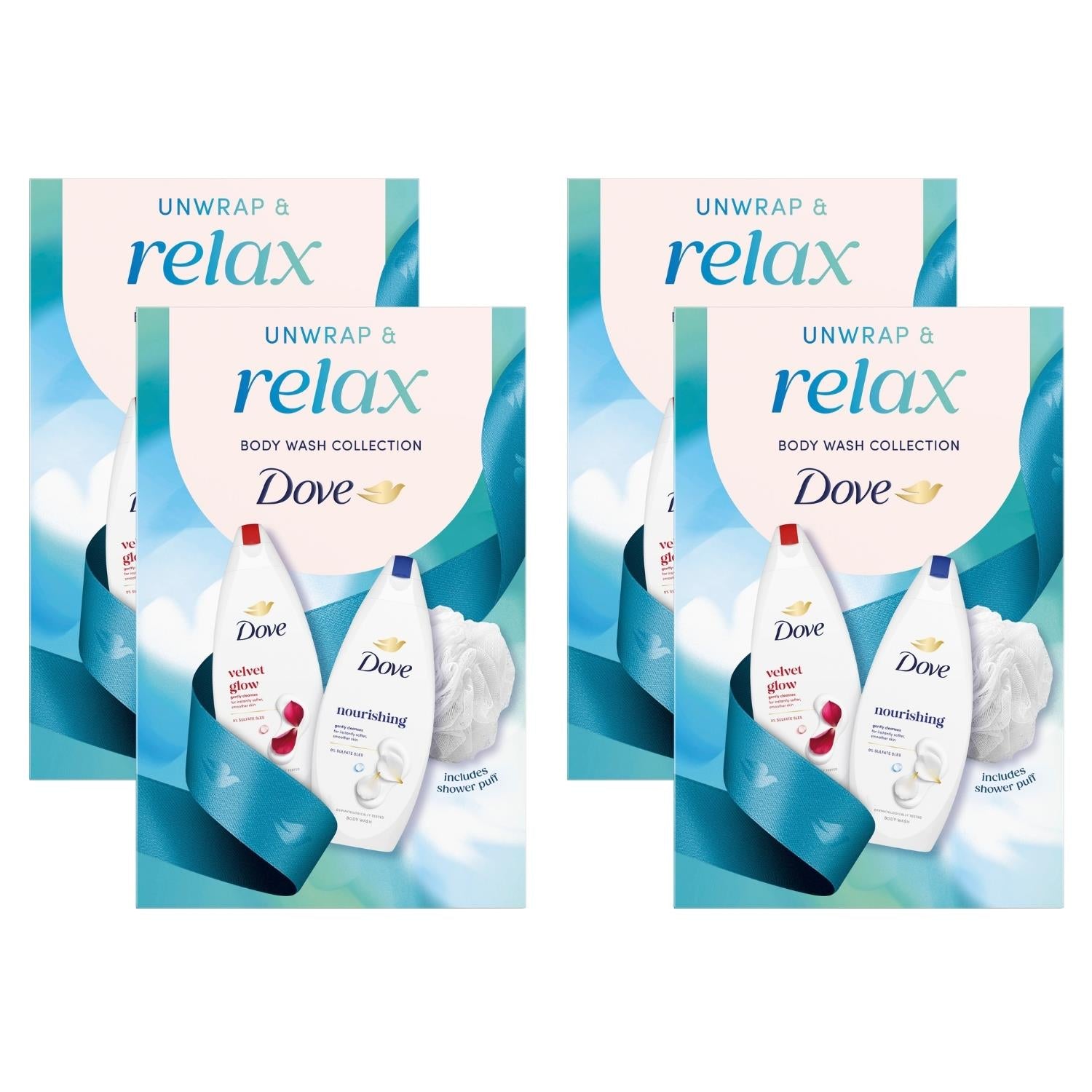 Relax Body Wash Collection Gift Set For Her With Shower Puff | Set of 4