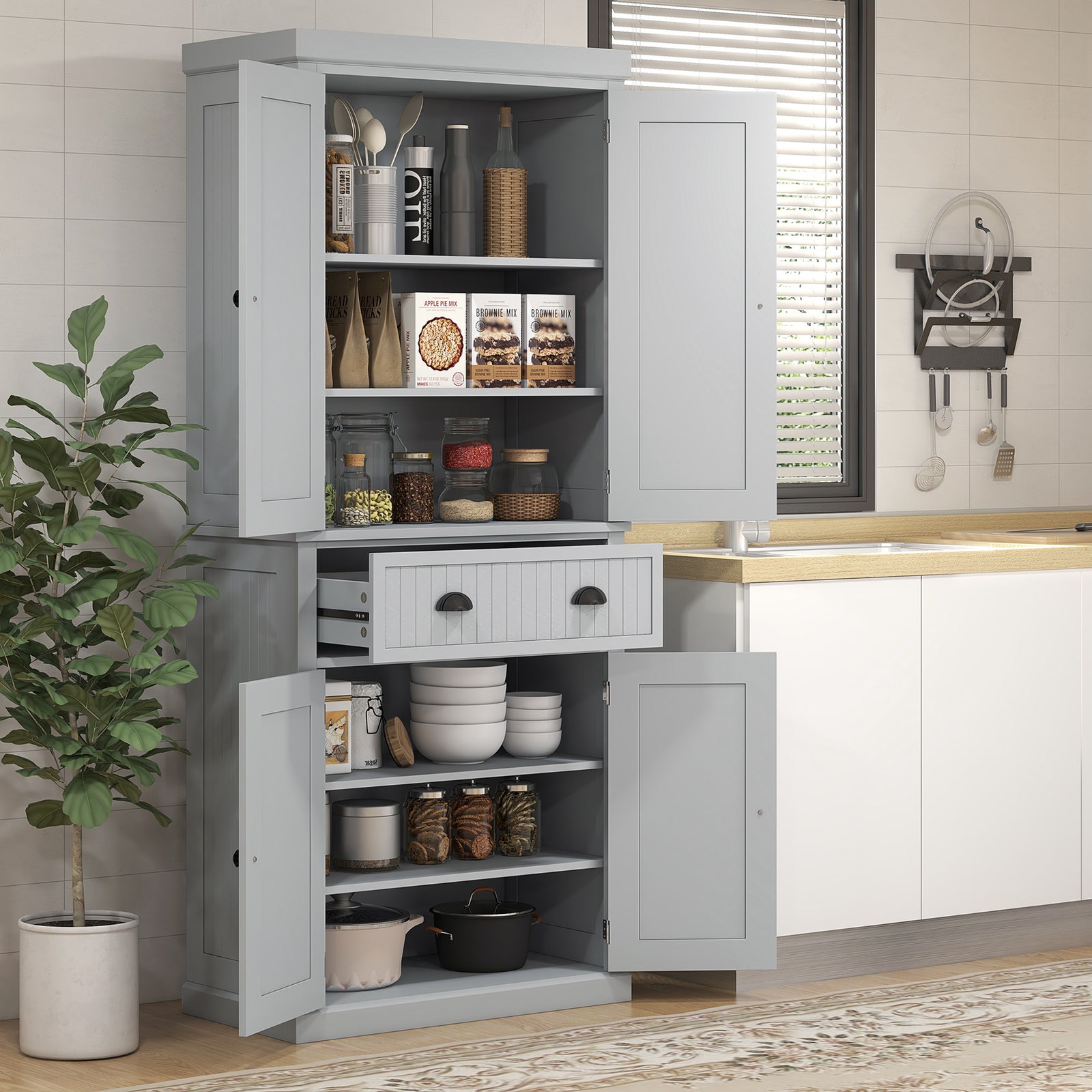 Kitchen Storage Cabinet W/ Drawers Cupboards Shelves Home