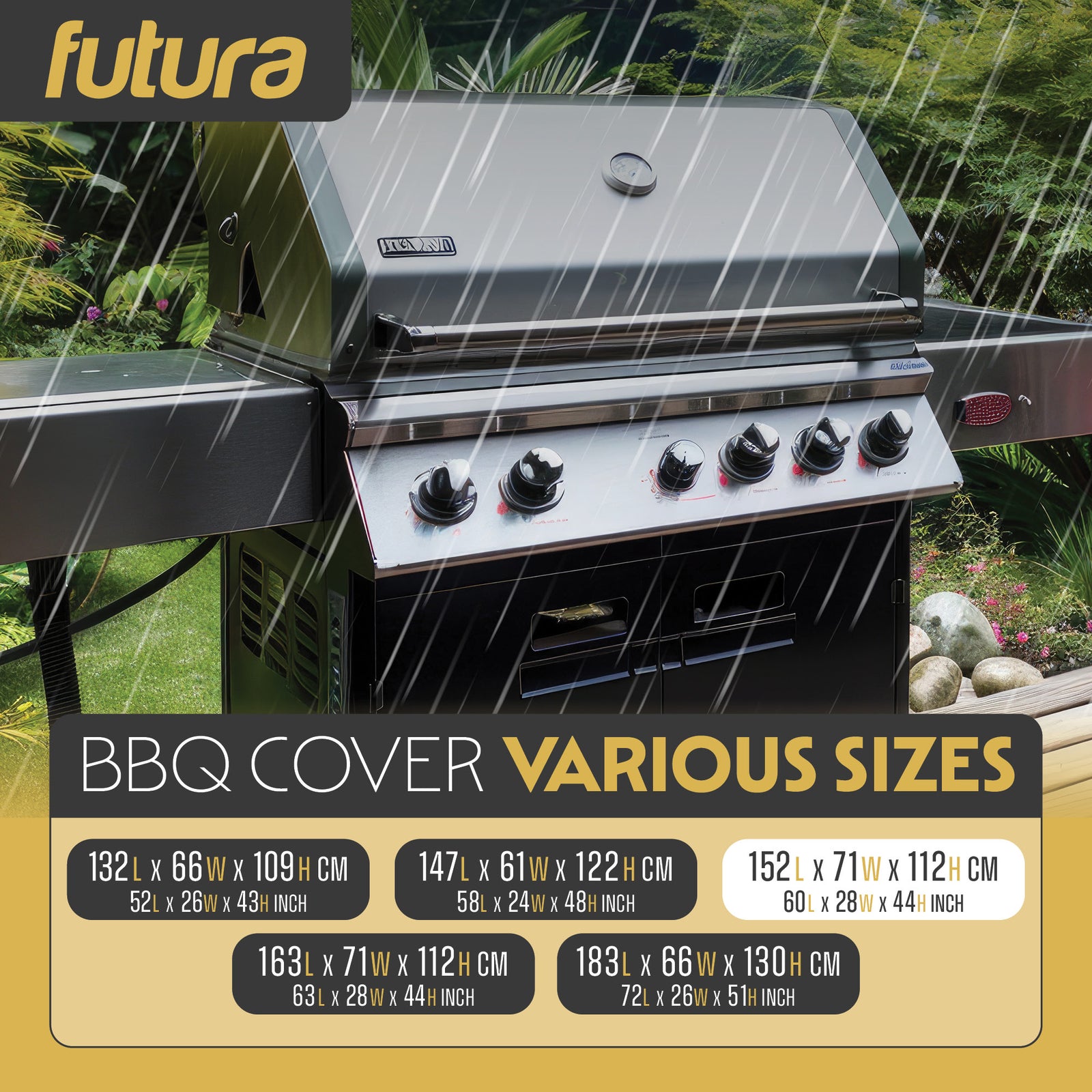Premium Waterproof Bbq Cover Large Outdoor Barbecue Grills Cover 600d Oxford Fabric Uv Protection, Pvc Lining | 152cm | Black