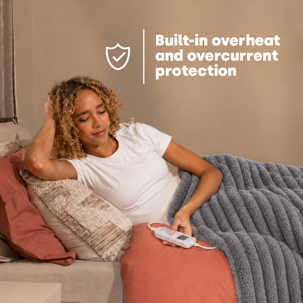 Ribbed Faux Fur Electric Heated Throw 10 Heat Settings